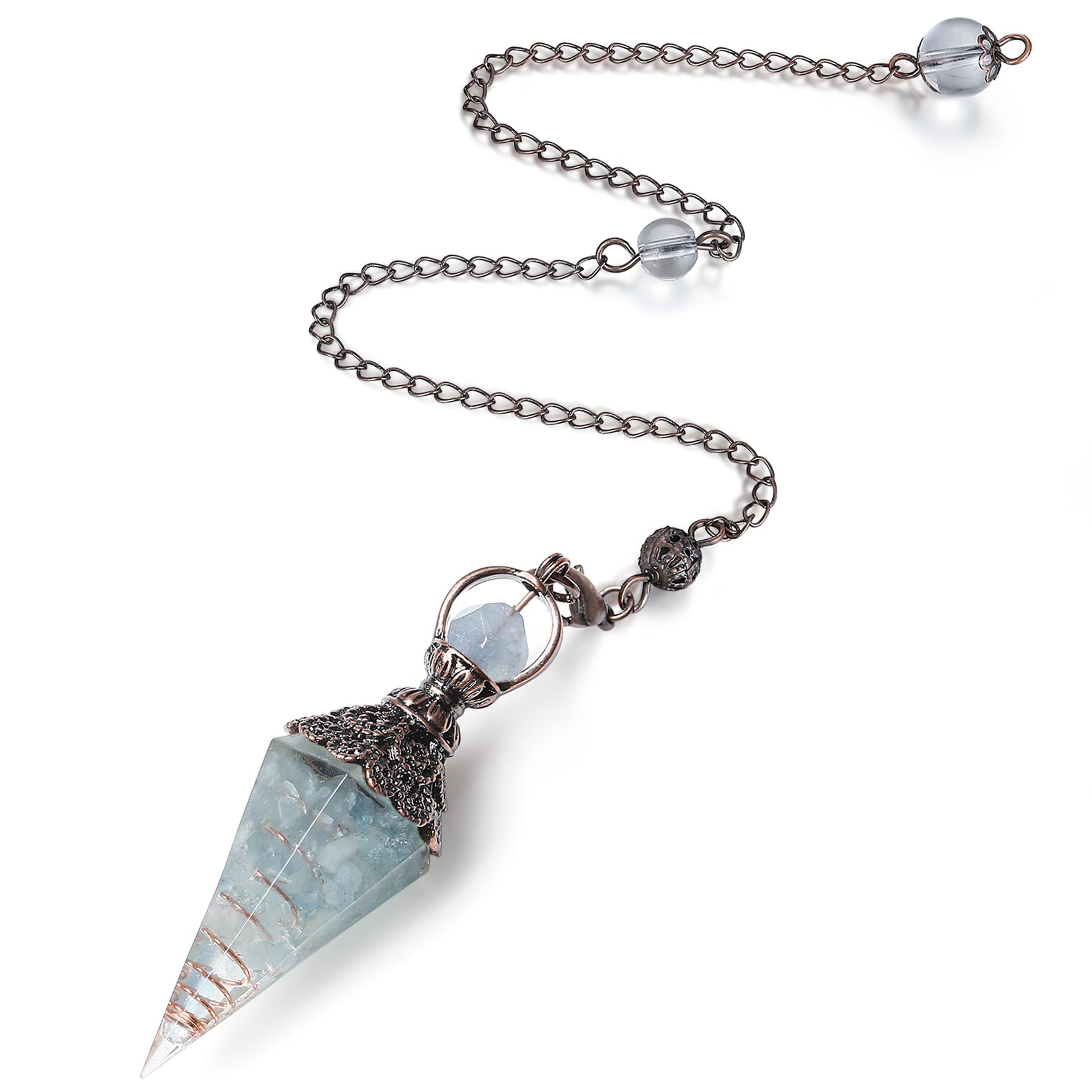 MAIBAOTA aquamarine pendulum crystal wrap highlights resin body for precise divination practice.