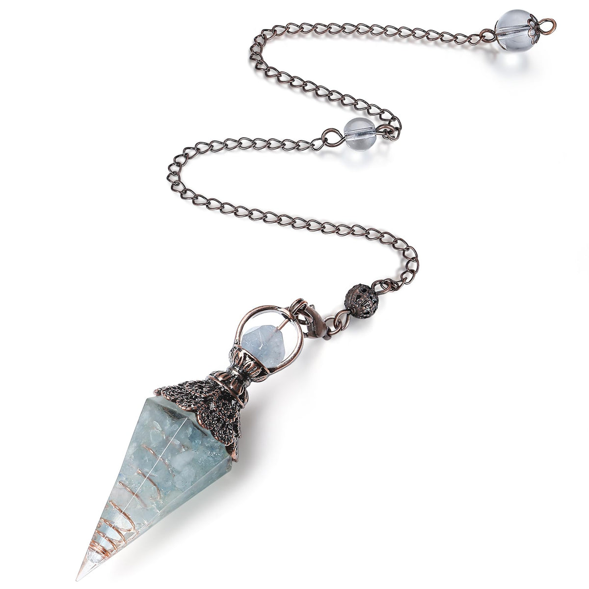 MAIBAOTA aquamarine pendulum crystal wrap highlights resin body for precise divination practice.