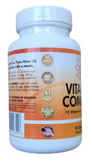 Main Products Vitamin Complex bottle with meal context suggesting take with meals.
