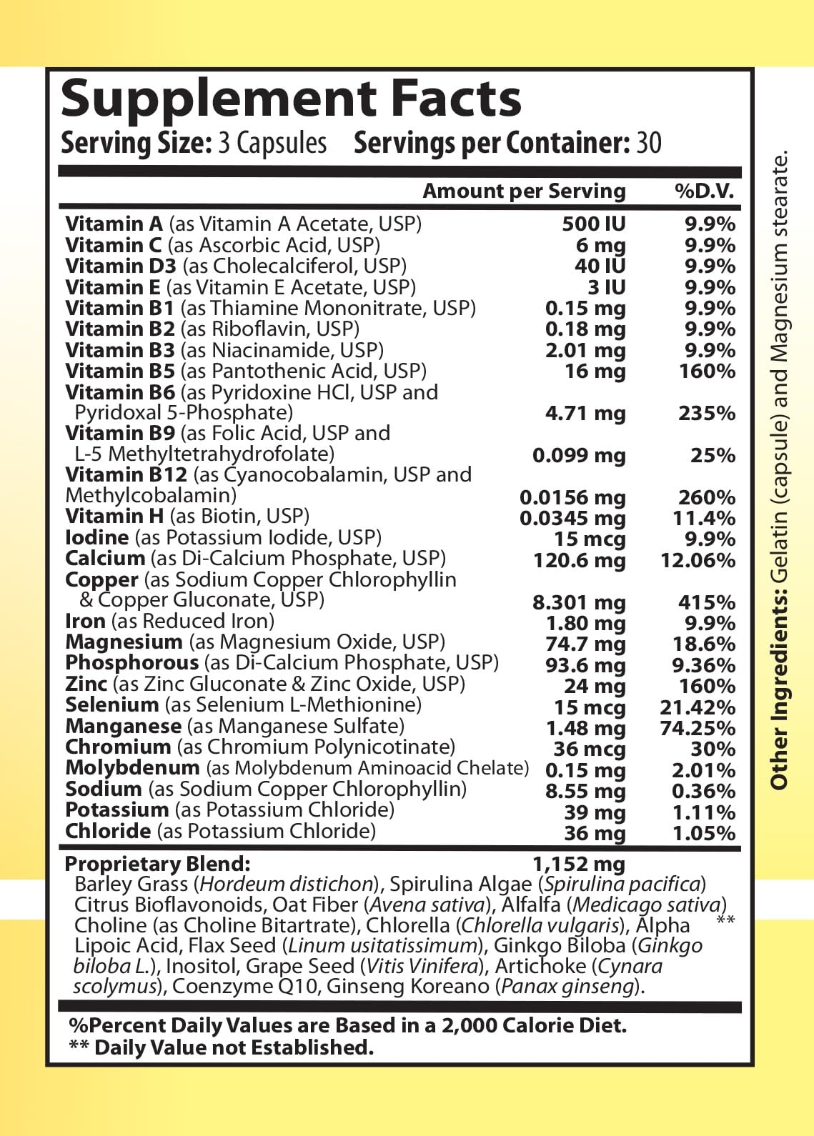 Main Products Vitamin Complex display with GMP certification cue.