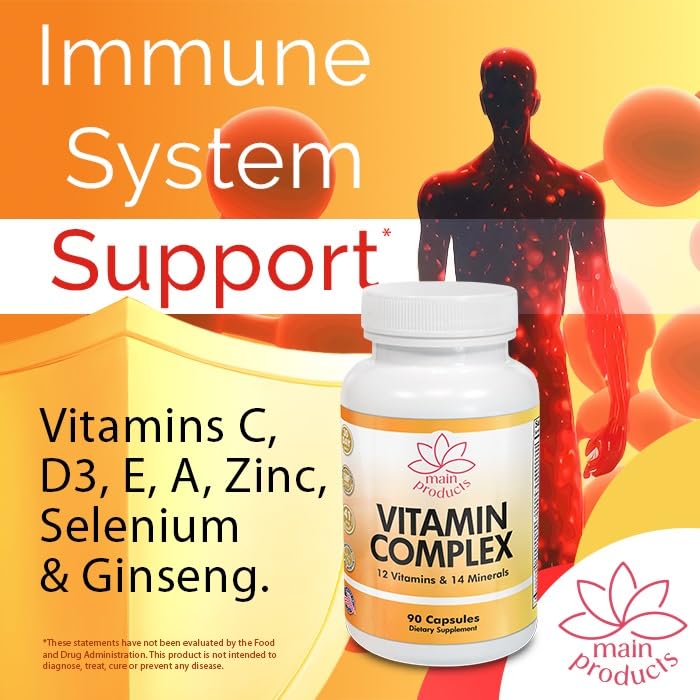 Main Products Vitamin Complex product packaging showing USA-made quality.