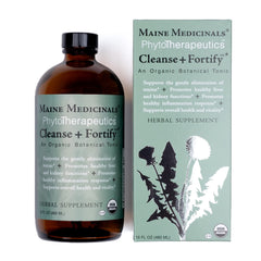 Maine Medicinals Cleanse Fortify bottle pour supports gentle toxin elimination and vitality