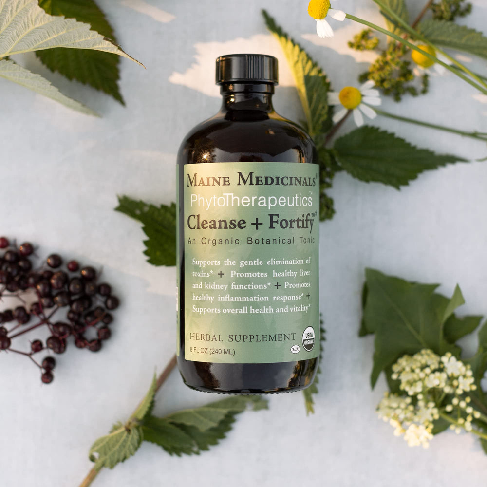 Maine Medicinals Cleanse Fortify label closeup highlights organic detox ingredients