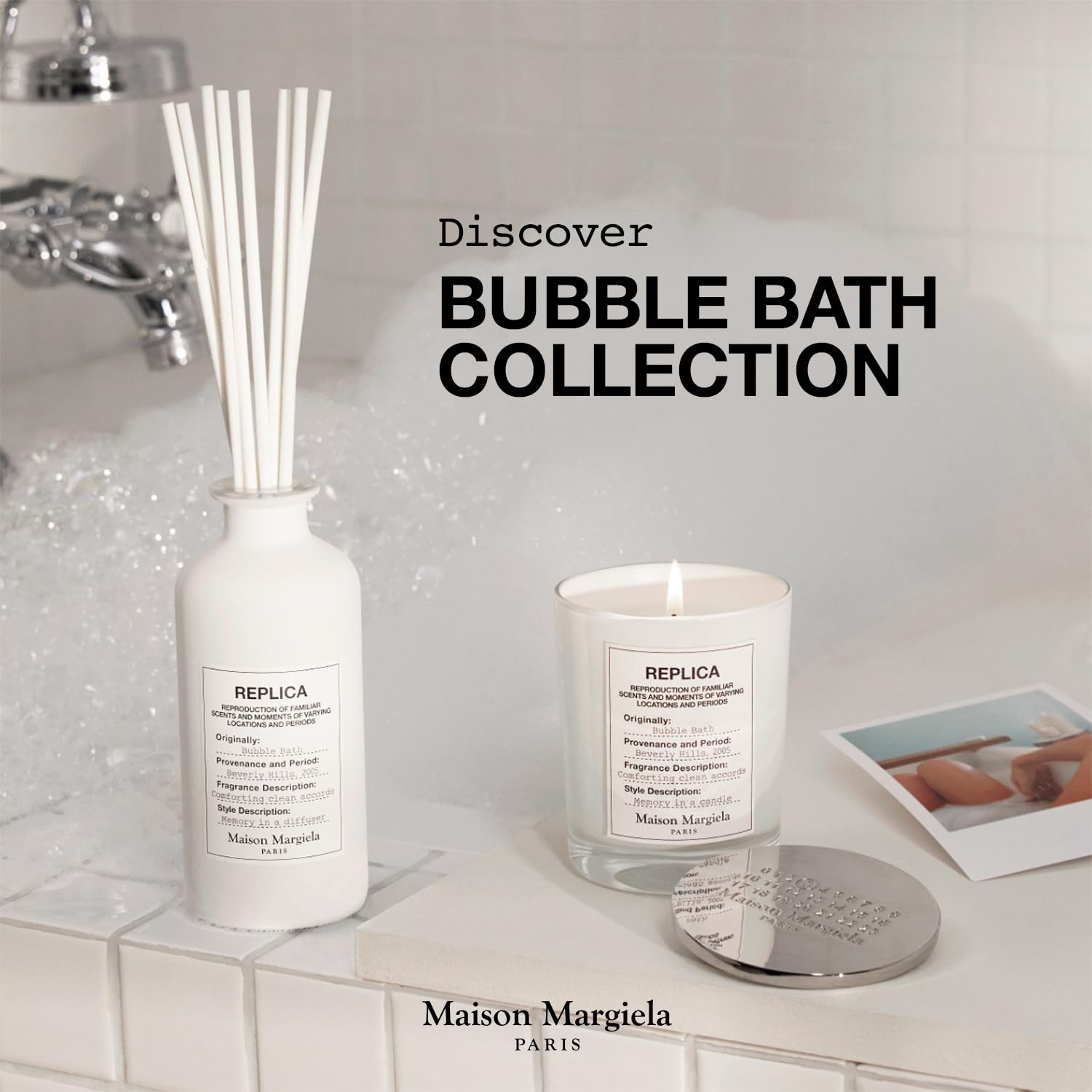 Maison Margiela Replica Bubble Bath Candle lit, creating cozy room ambience