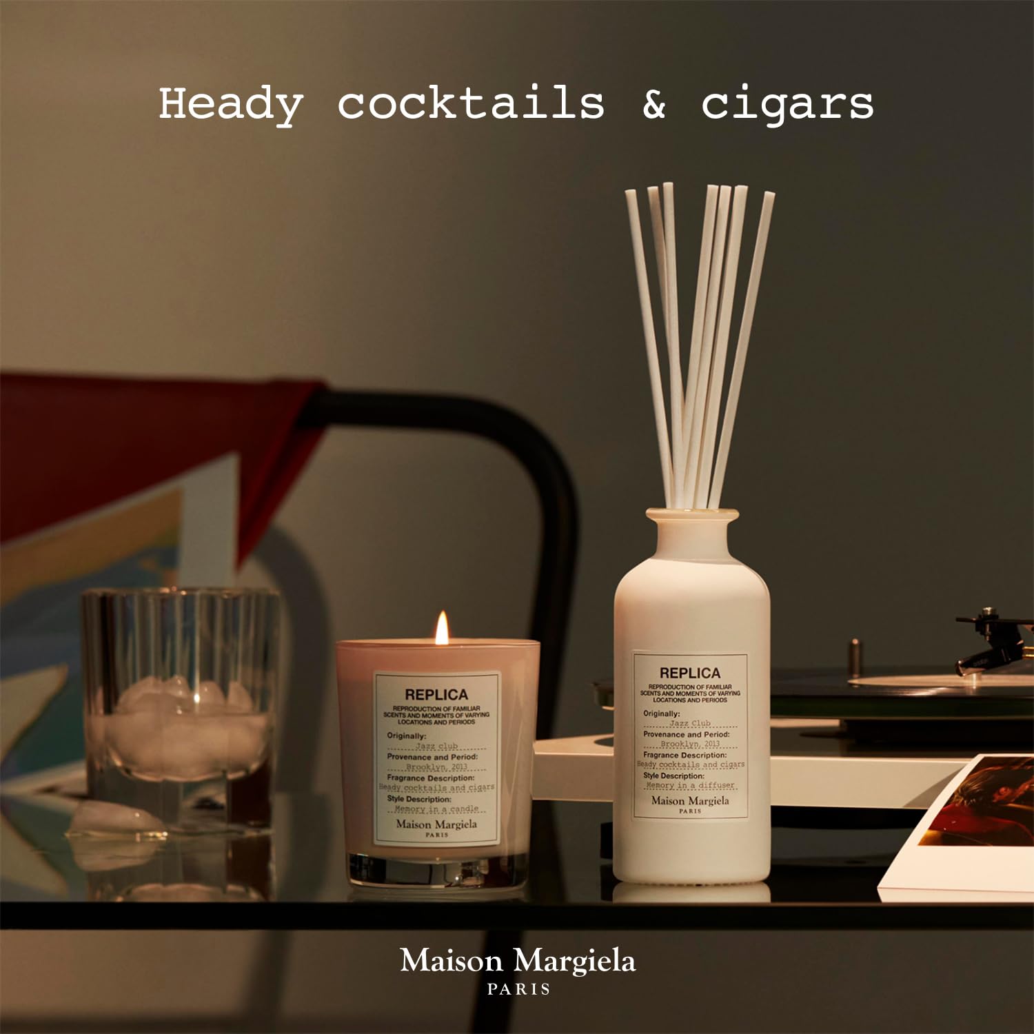 Diffuser bottle and sleek design add elegance to a home jazz lounge.