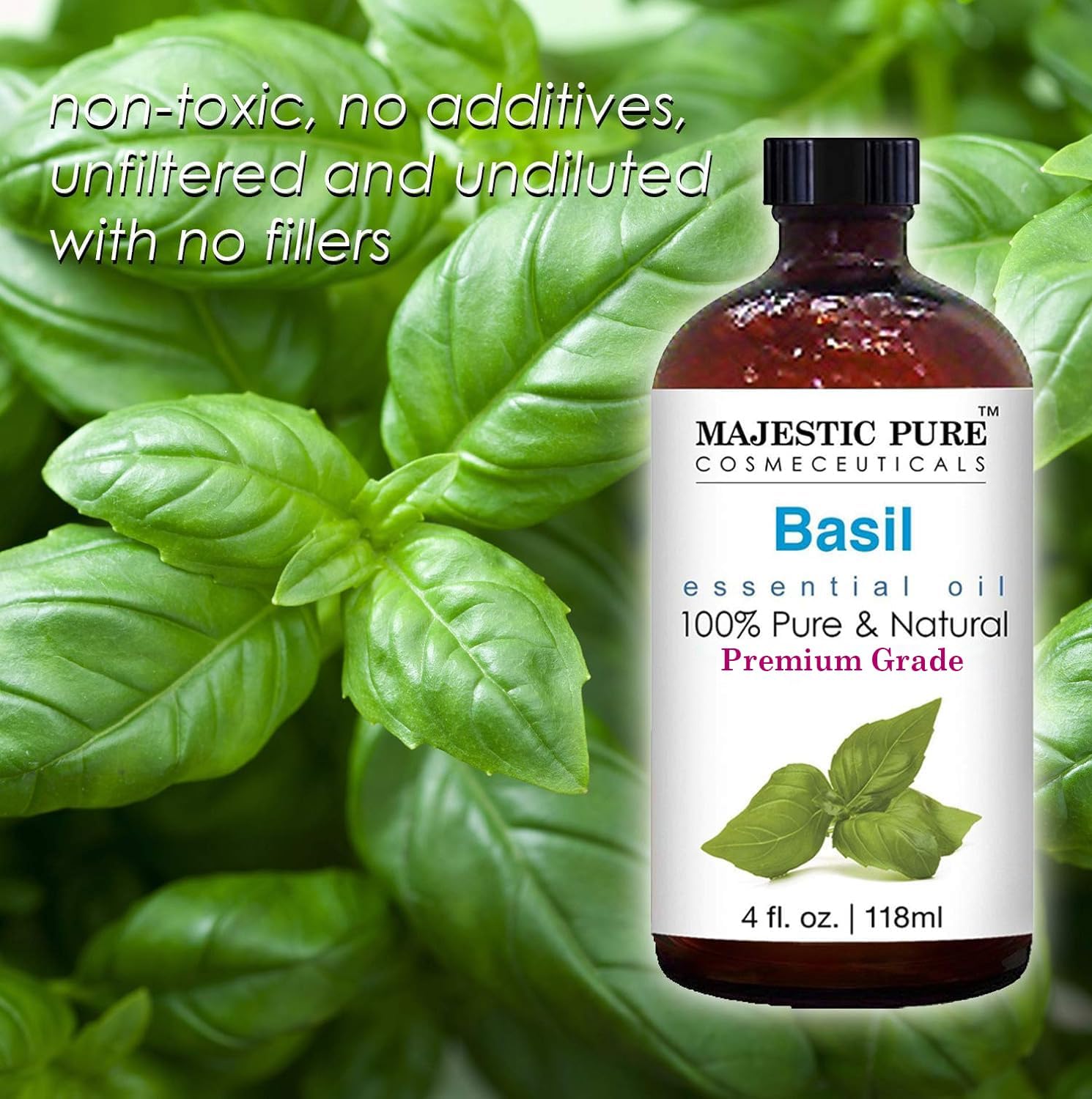 Majestic Pure Basil oil blends well with lavender and citrus.