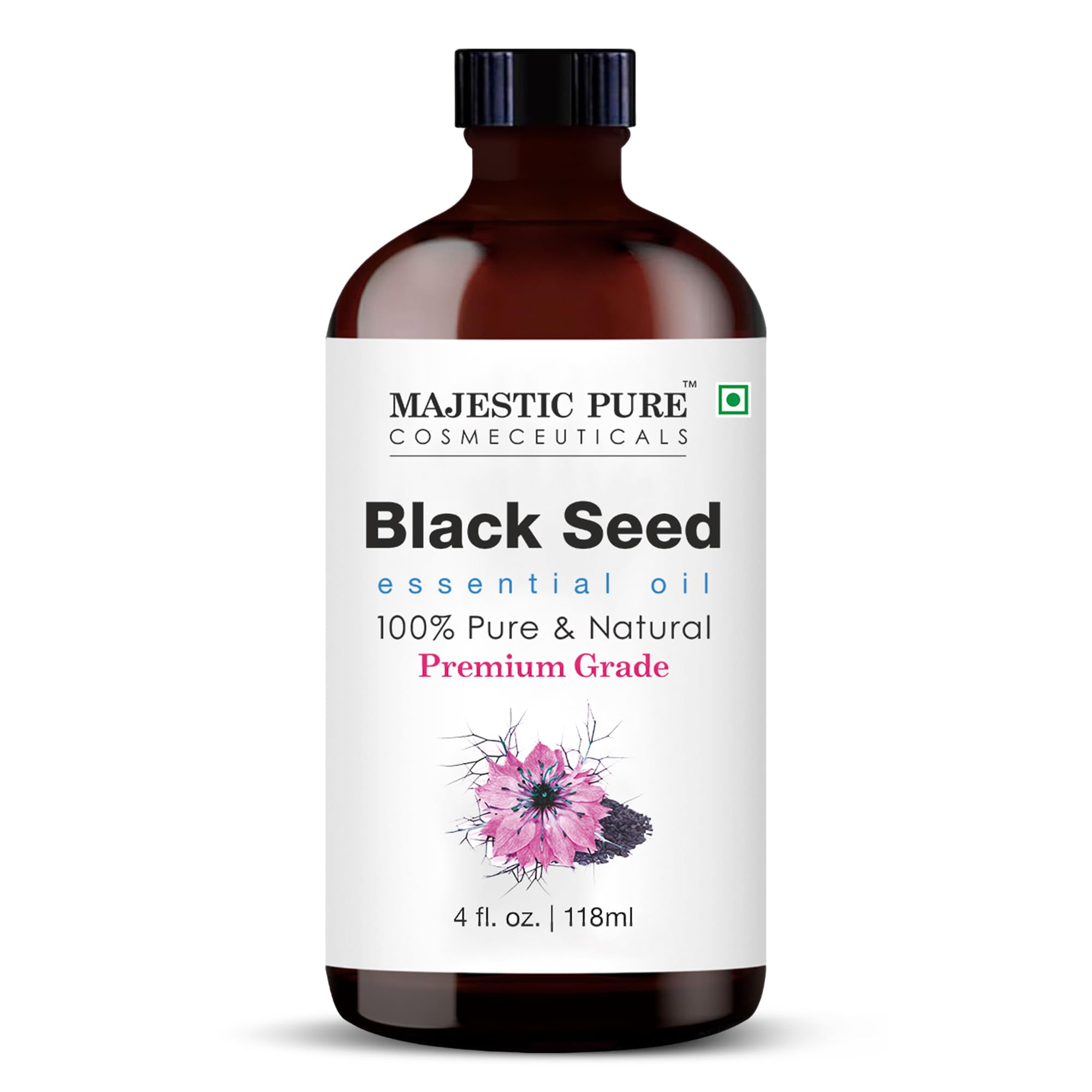 Close-up of Majestic Pure Black Seed Oil dropper for precise pours.