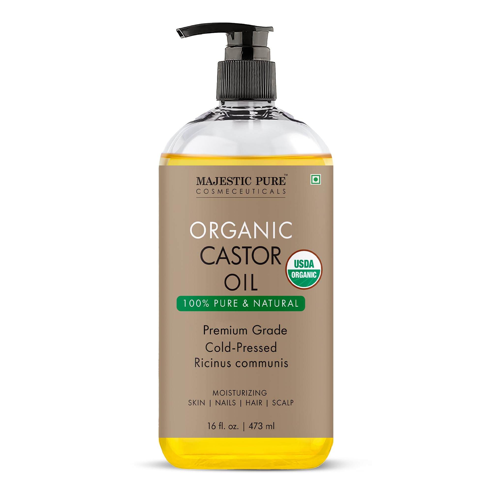 Majestic Pure Castor Oil 16oz bottle for versatile hair and skin care.