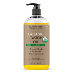 Majestic Pure Castor Oil 16oz bottle for versatile hair and skin care.
