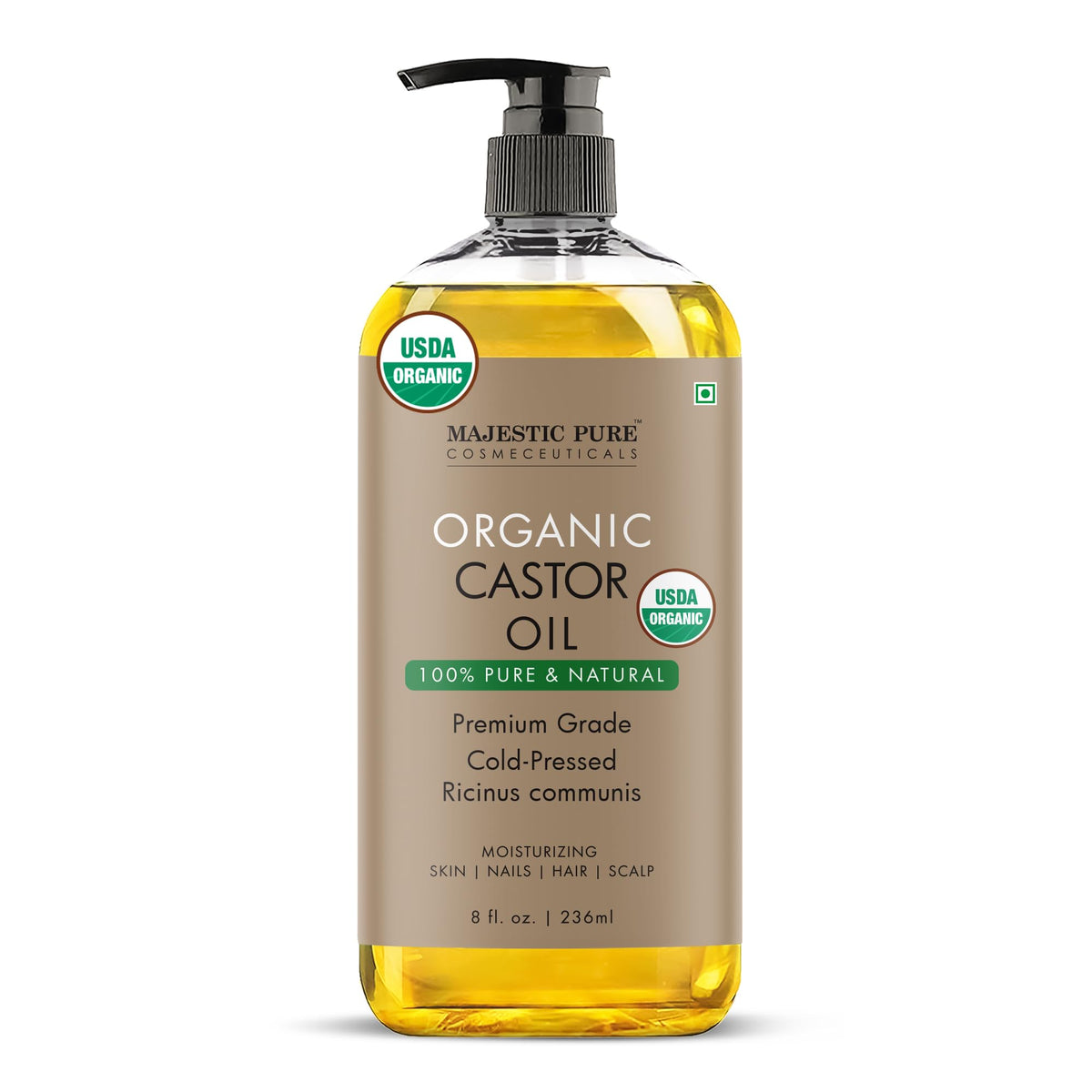 Majestic Pure Castor Oil 8oz bottle for pure hydration of hair and skin