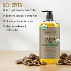 Majestic Pure Castor Oil nourishes hair with a healthy shine and softness