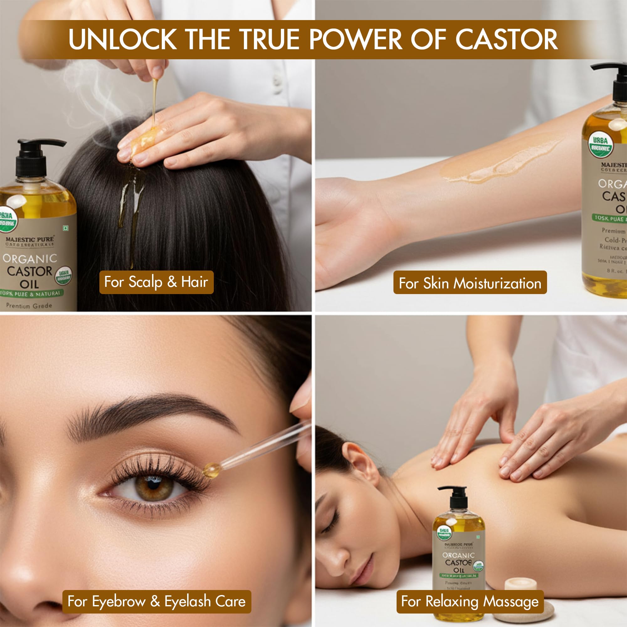 Majestic Pure Castor Oil supports moisture and shine for all hair types