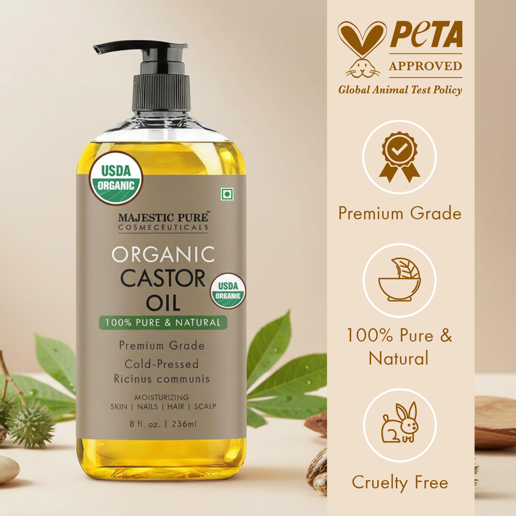 Majestic Pure Castor Oil provides a smooth glide for massage and aromatherapy