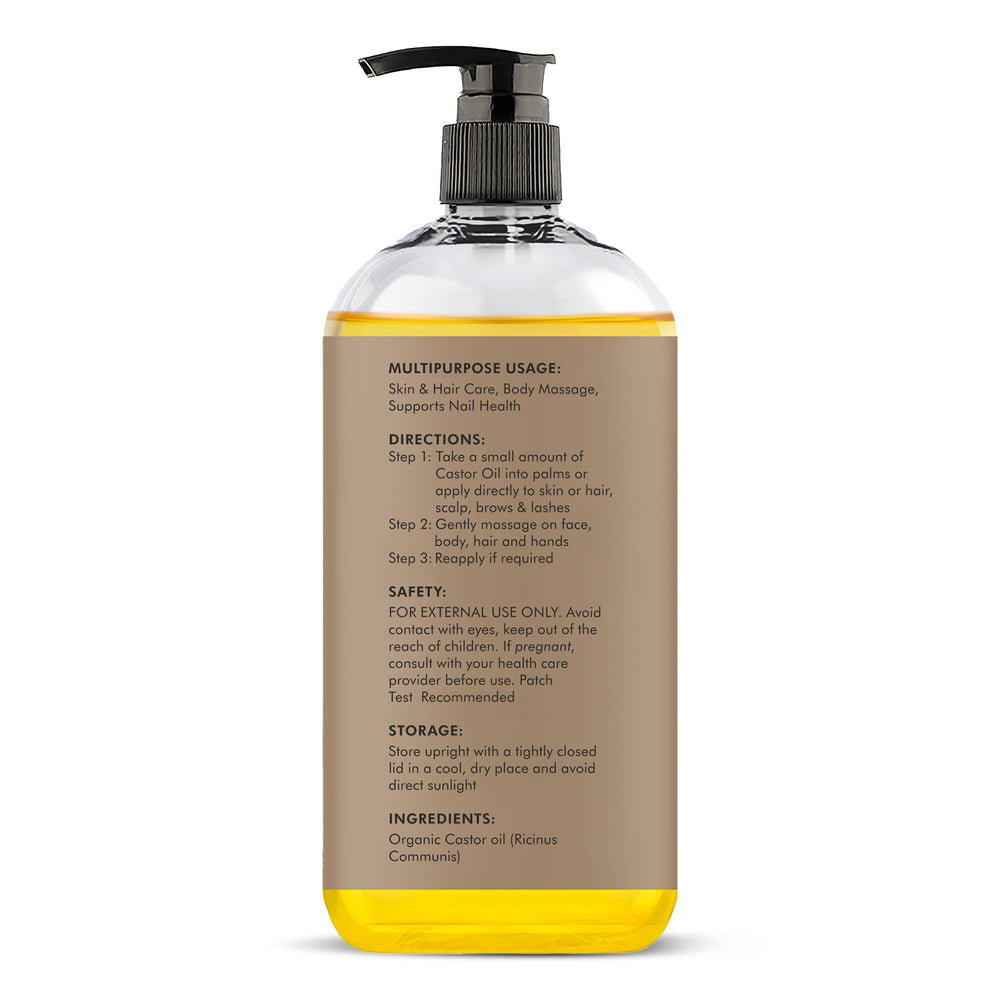 Majestic Pure Castor Oil acts as a natural moisturizer for daily skin care.