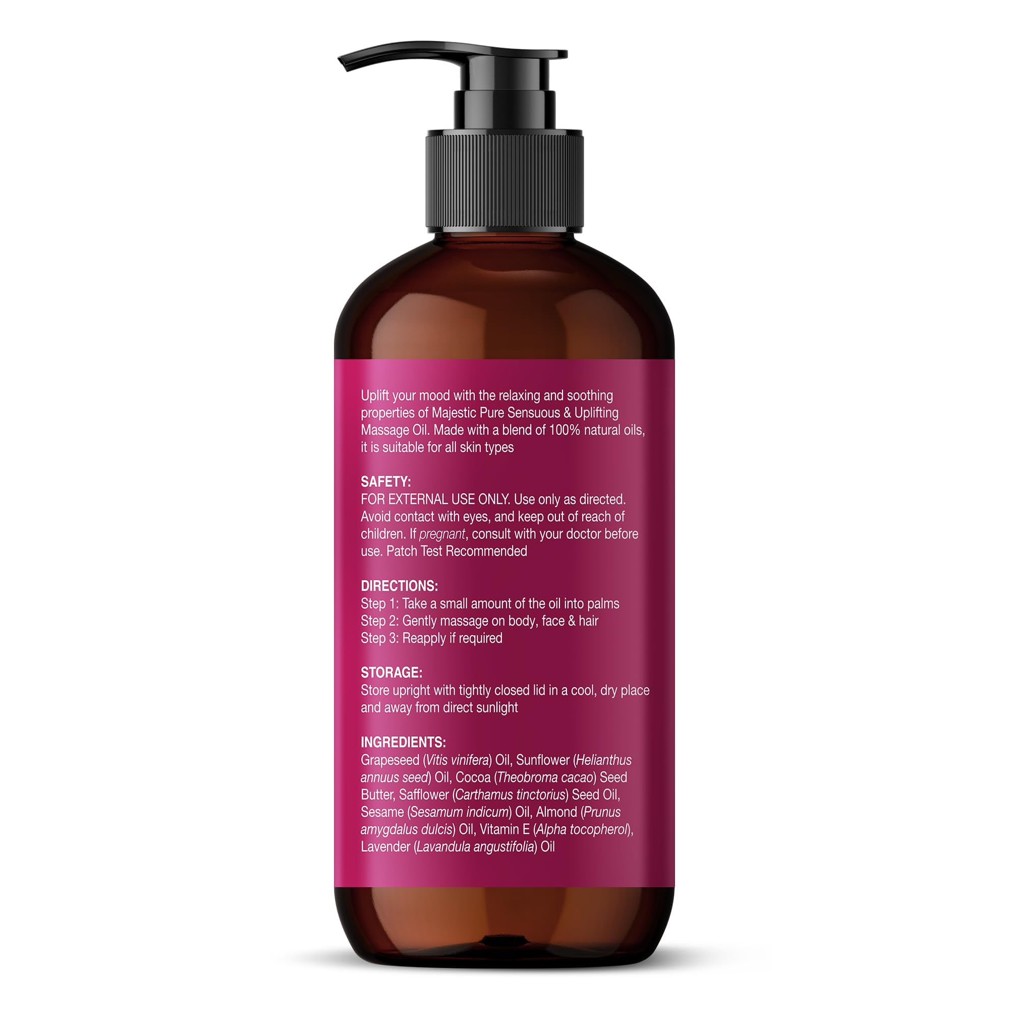 Majestic Pure Cocoa Massage Oil pump enables controlled, mess-free routines