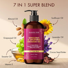 Majestic Pure Cocoa Massage Oil close-up texture highlights smooth hydration