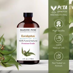 Majestic Pure eucalyptus oil with glass dropper enables precise dosing for diffusers.