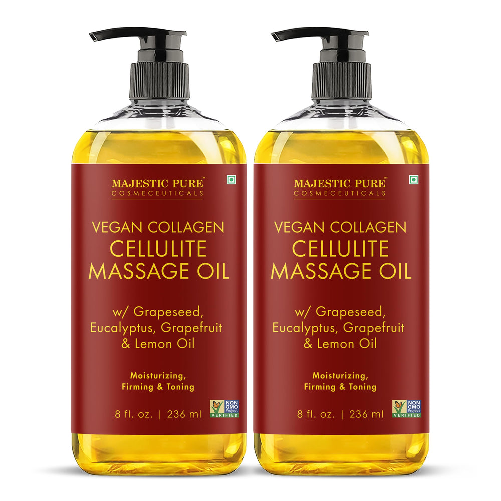 Majestic Pure Firming Body Oil bottle front view showing hydrating formula for smoother skin