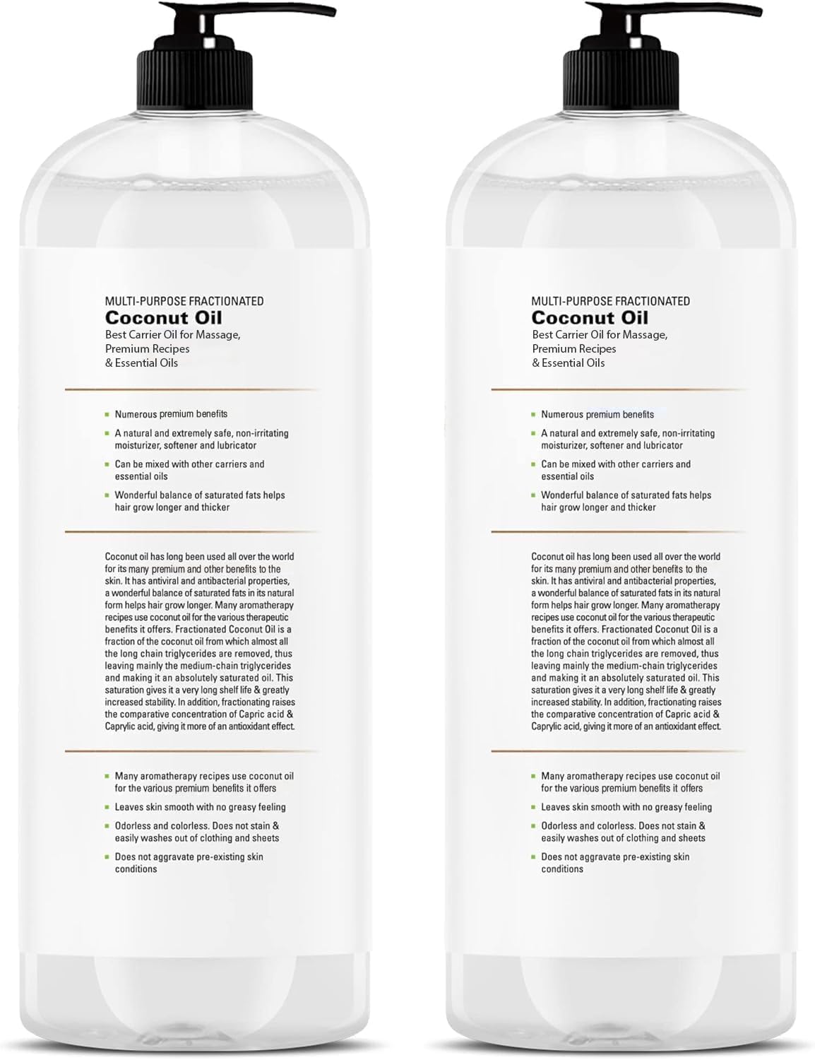 Majestic Pure fractionated coconut oil bottle label highlighting purity and simple ingredients for trusted use.