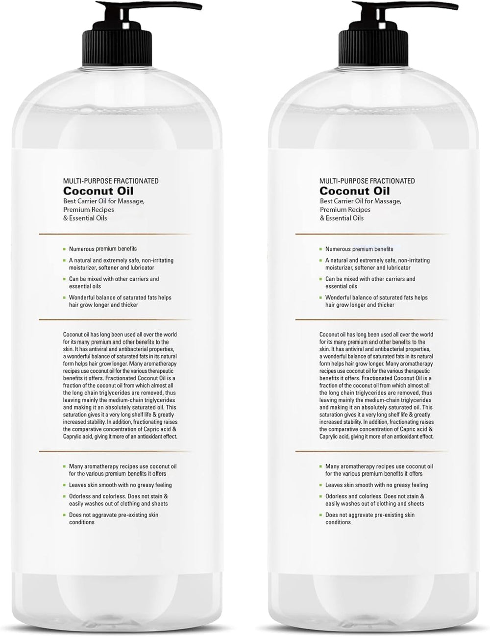 Majestic Pure fractionated coconut oil bottle label highlighting purity and simple ingredients for trusted use.