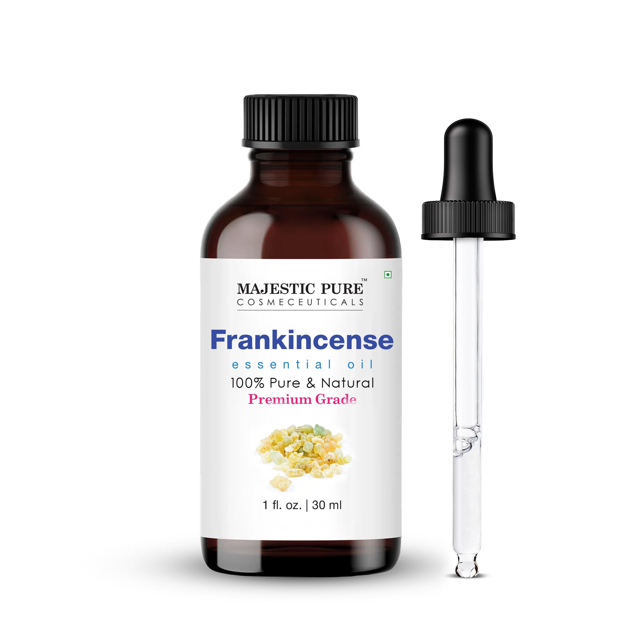 Majestic Pure frankincense oil bottle for diffusion and aromatherapy use.