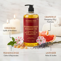 Majestic Pure stretch oil applied to skin for hydration.