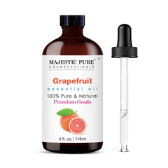 Majestic Pure grapefruit oil bottle with dropper for precise aromatherapy diffusion.