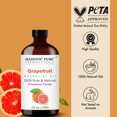 Amber Majestic Pure grapefruit oil bottle label protecting quality and potency.