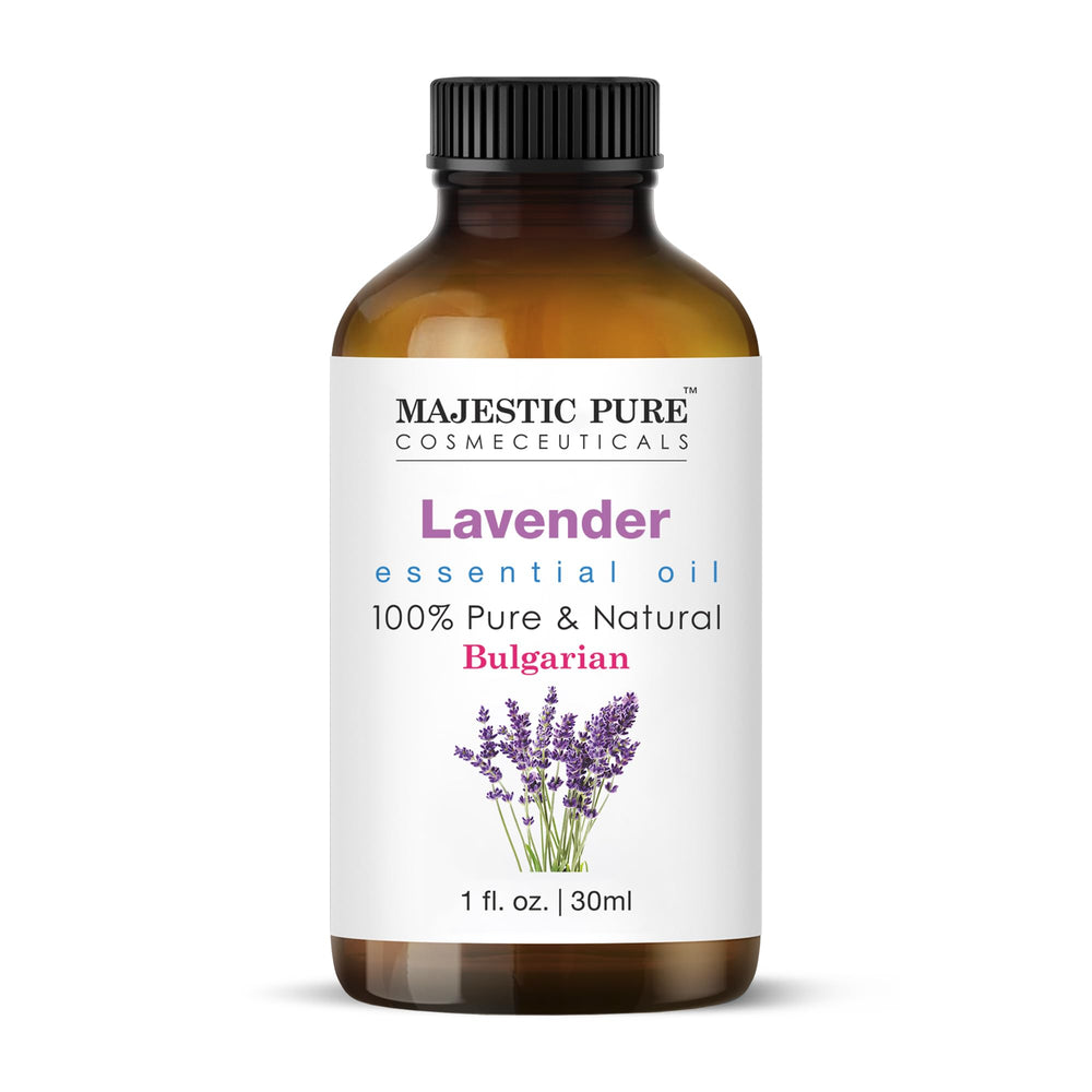Majestic Pure Lavender Oil in amber bottle protects fragrance from light