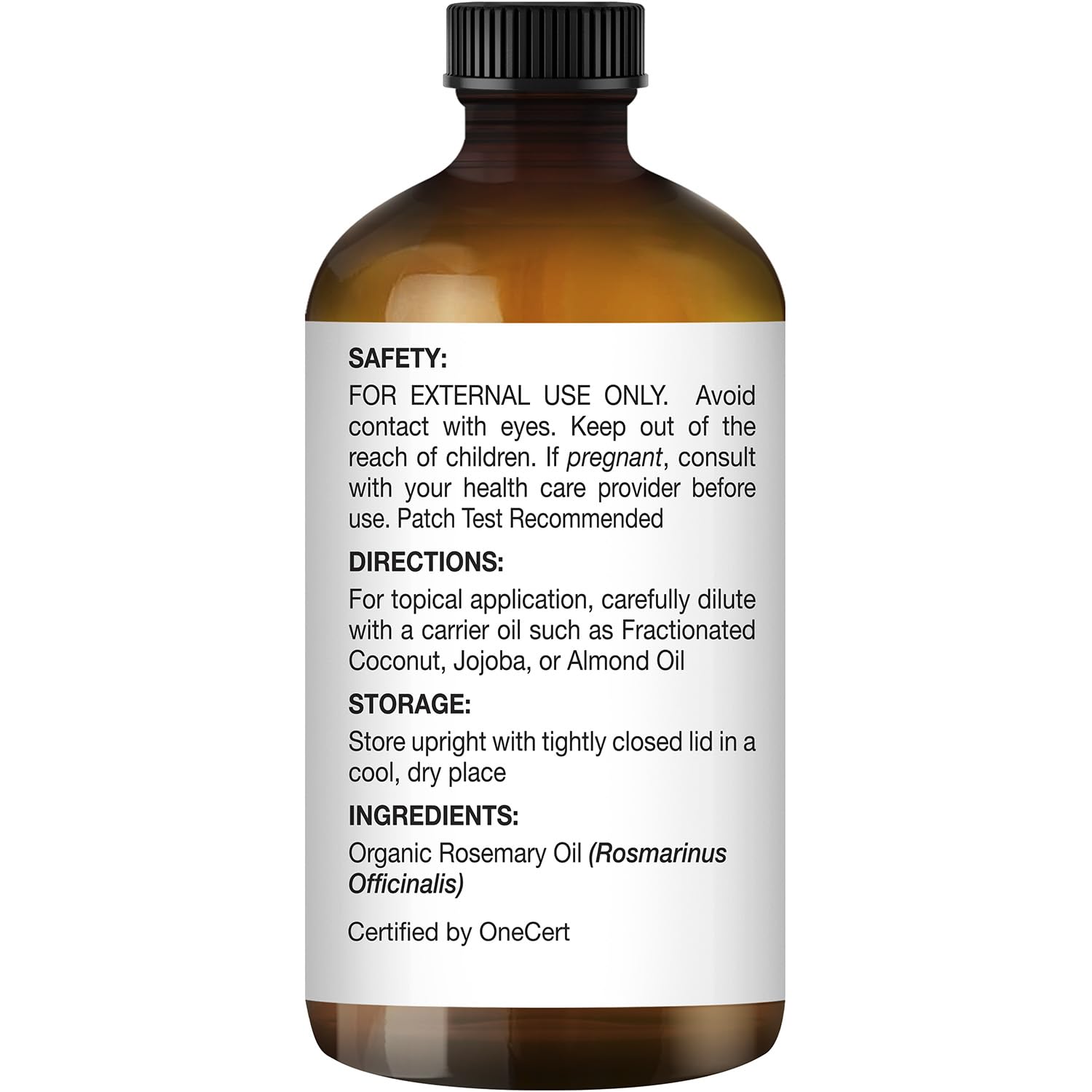Majestic Pure rosemary essential oil amber bottle protects potency during storage.