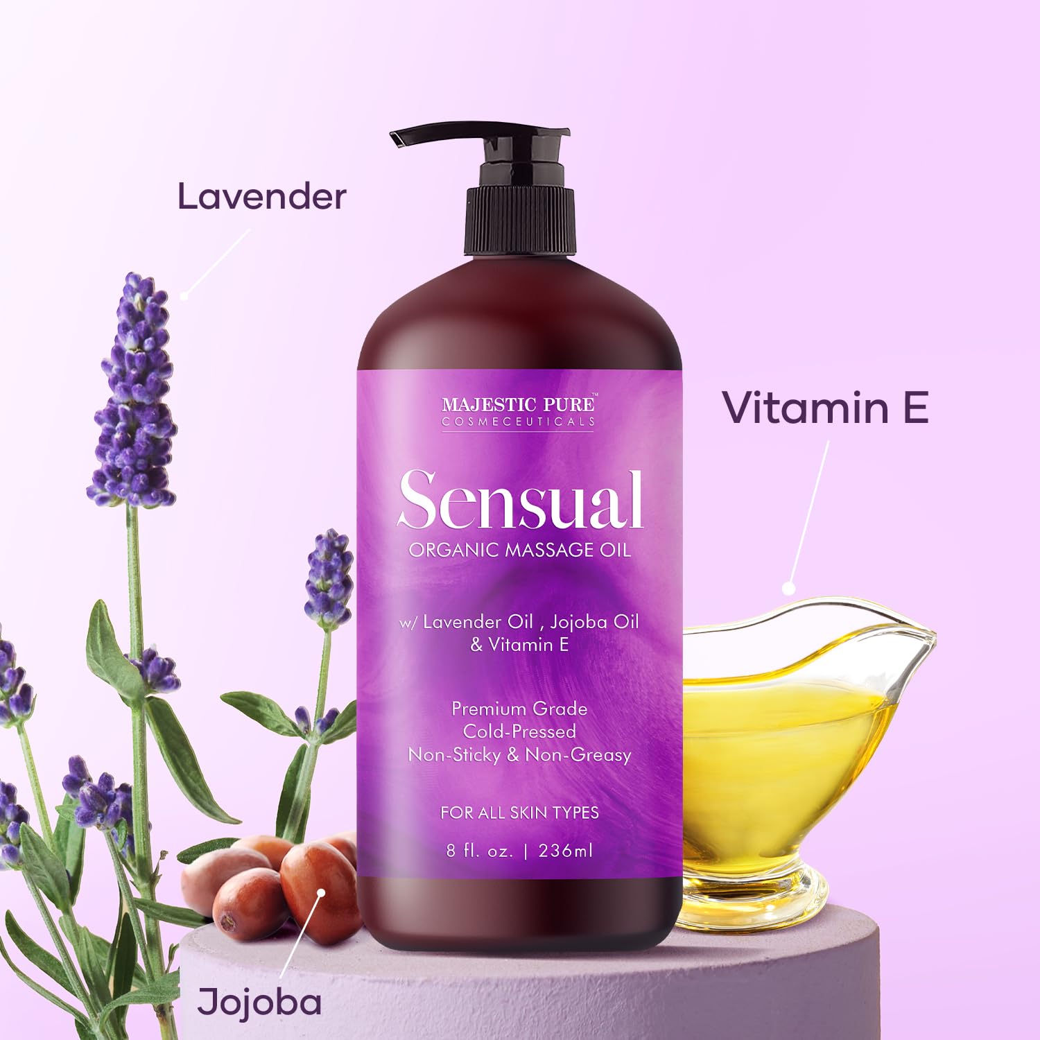 Majestic Pure Sensual Massage Oil jojoba oil layer for moisturized, comfortable skin