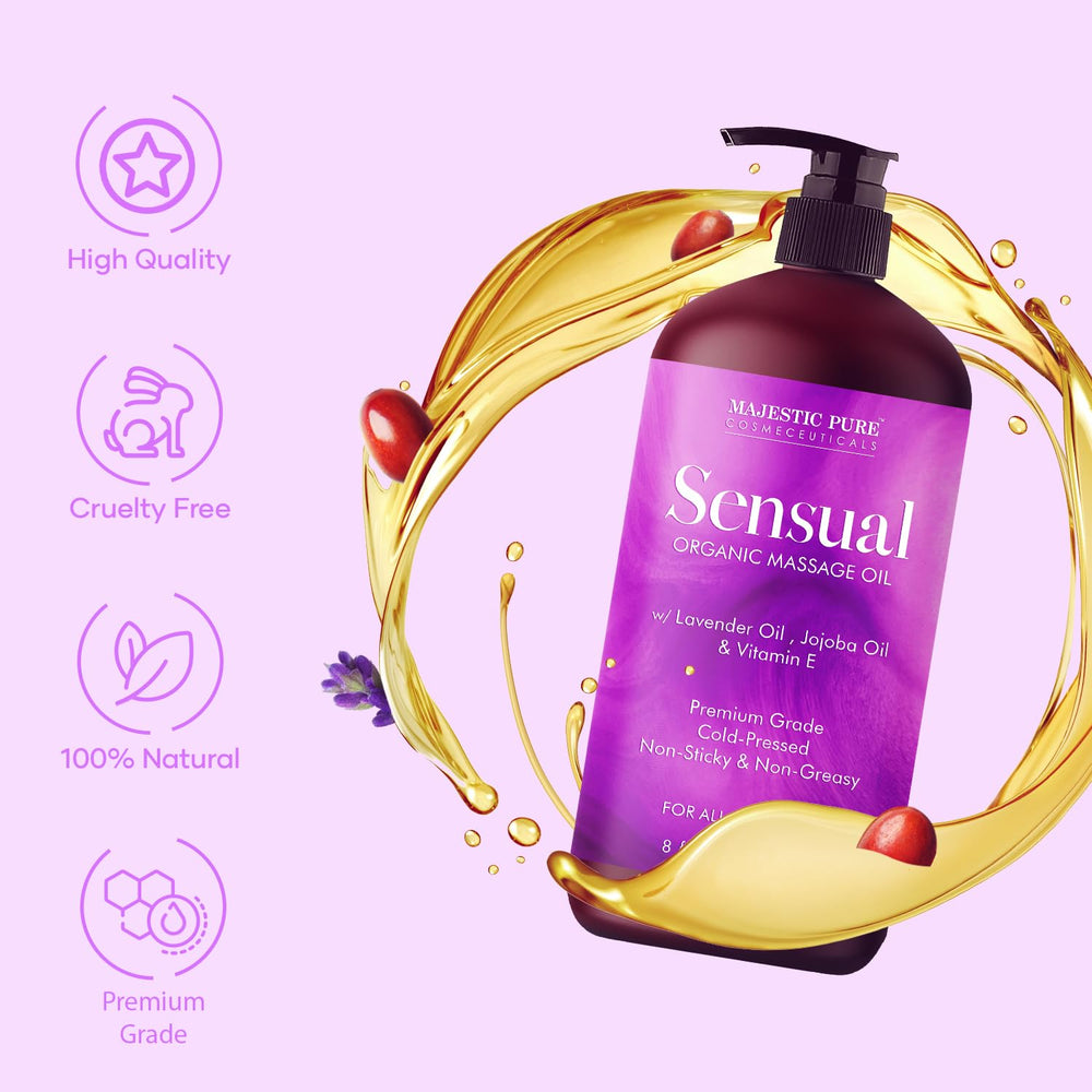Majestic Pure Sensual Massage Oil Vitamin E helps nourish skin during massage