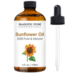 Majestic Pure sunflower oil bottle with glass dropper for precise dosing in DIY blends.