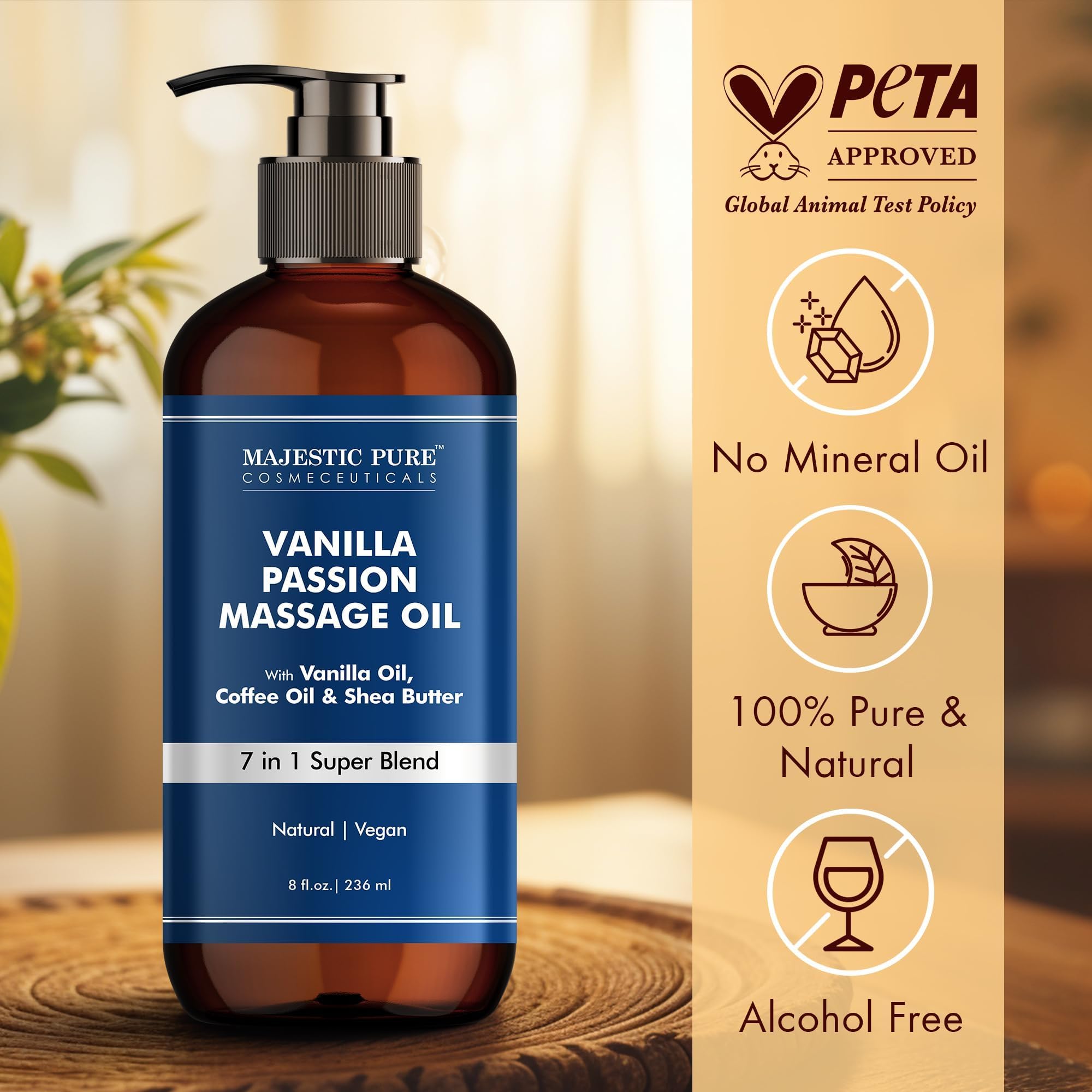Hands applying Majestic Pure Vanilla Massage Oil during a relaxing massage session.