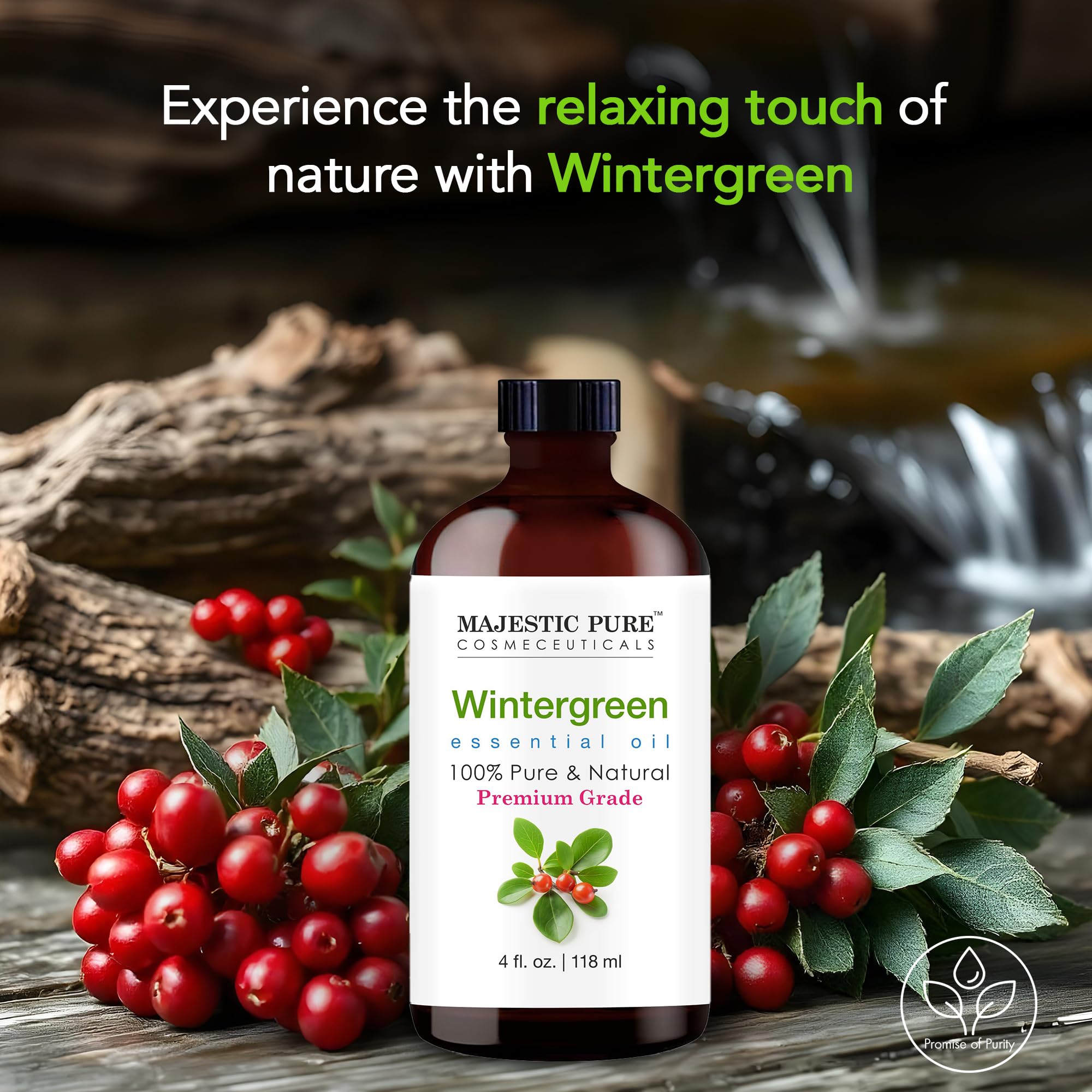 Majestic Pure Wintergreen oil drops into a diffuser for a fresh aroma.