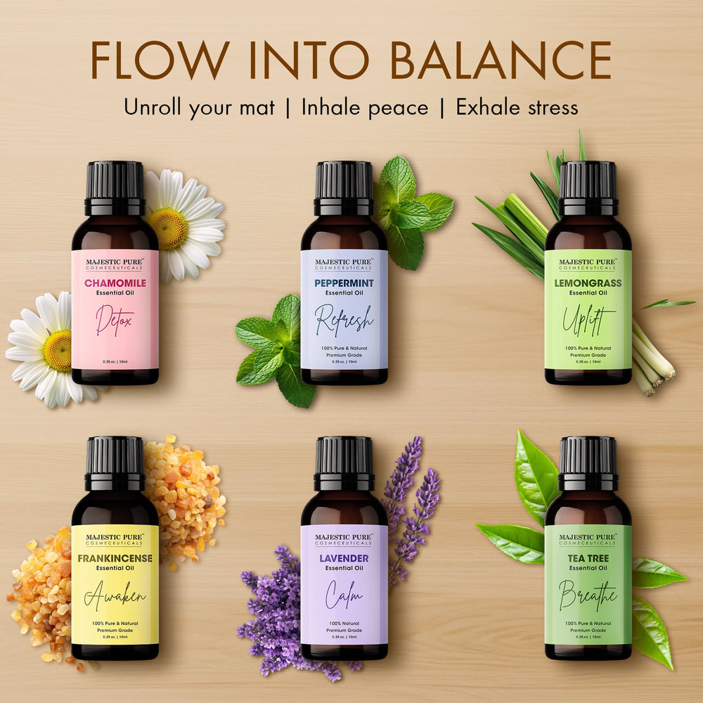 Majestic Pure Yoga Oil Set peppermint bottle to sharpen focus during practice