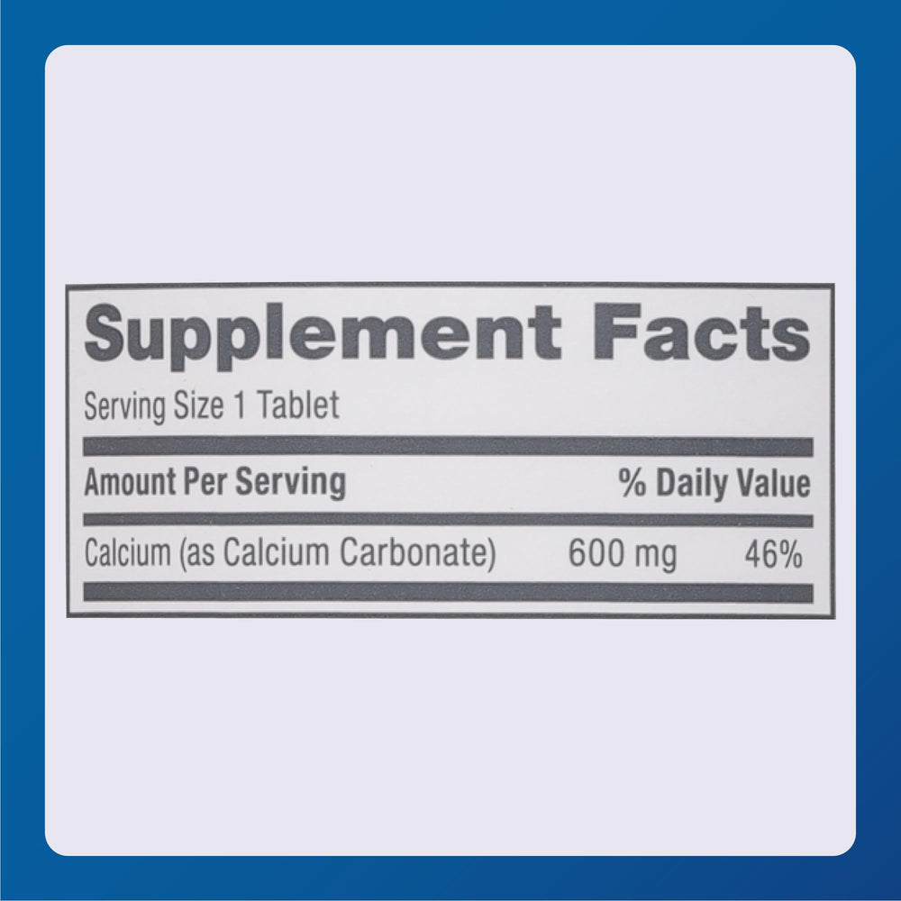 MAJOR calcium tablets label with clear daily dosage guidance.