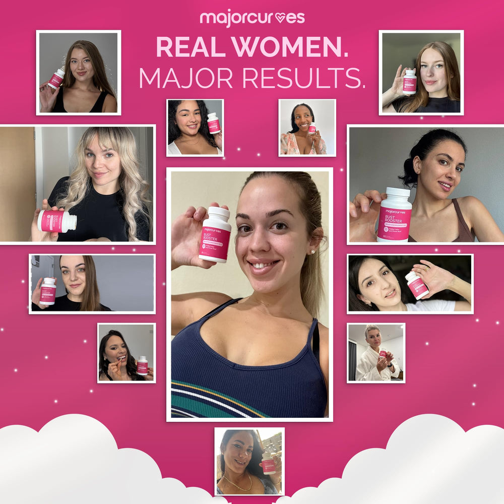 Morning routine shot with Major Curves Bust Booster as part of daily self-care.