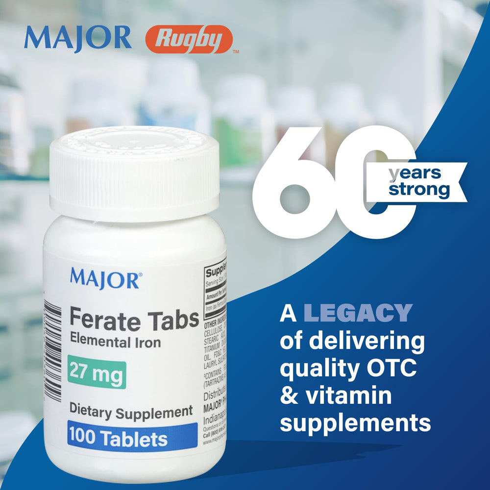 MAJOR Ferate Tabs bottle side view for easy daily routine.