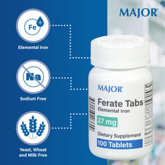 MAJOR Ferate Tabs label detail with dosage and ingredients.