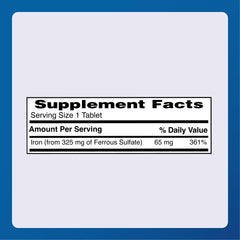 Major FeroSul bottle side label showing iron content and dosage guidance