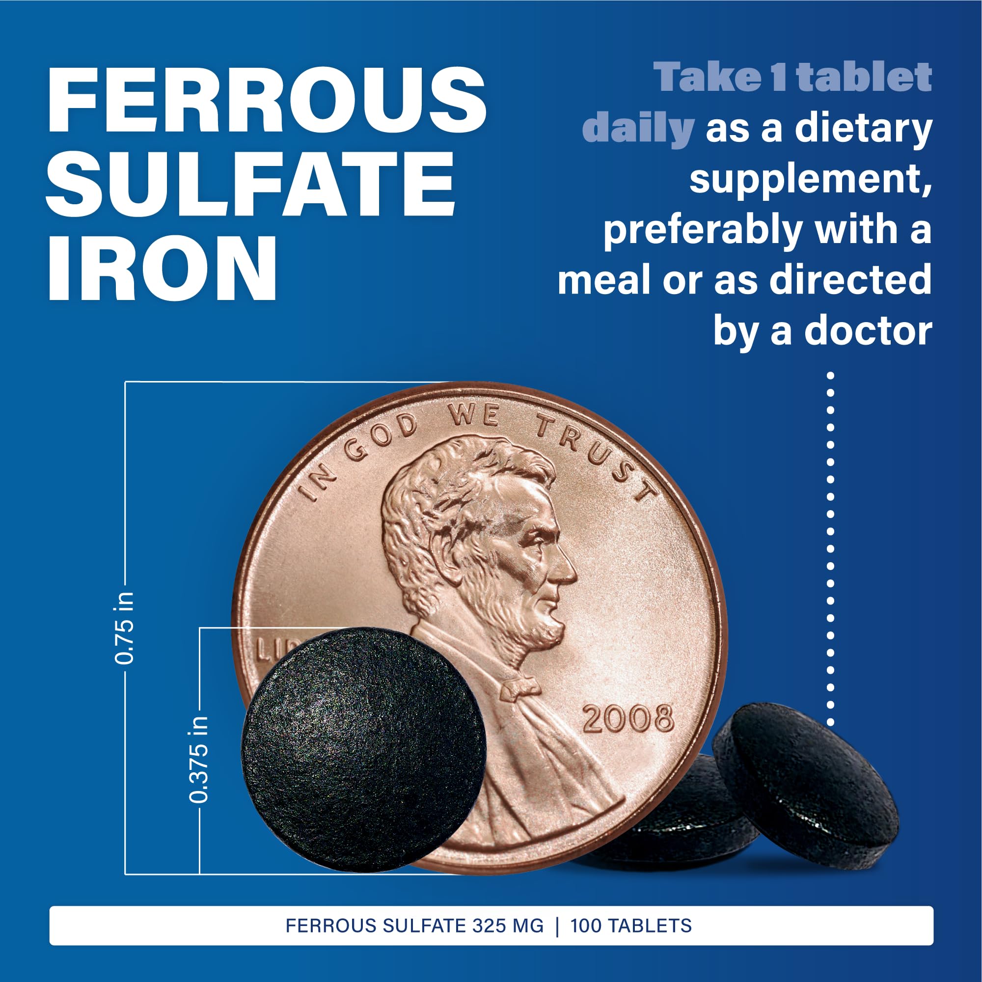 Pack front of Major Ferosul with 100 tablets in a green bottle.