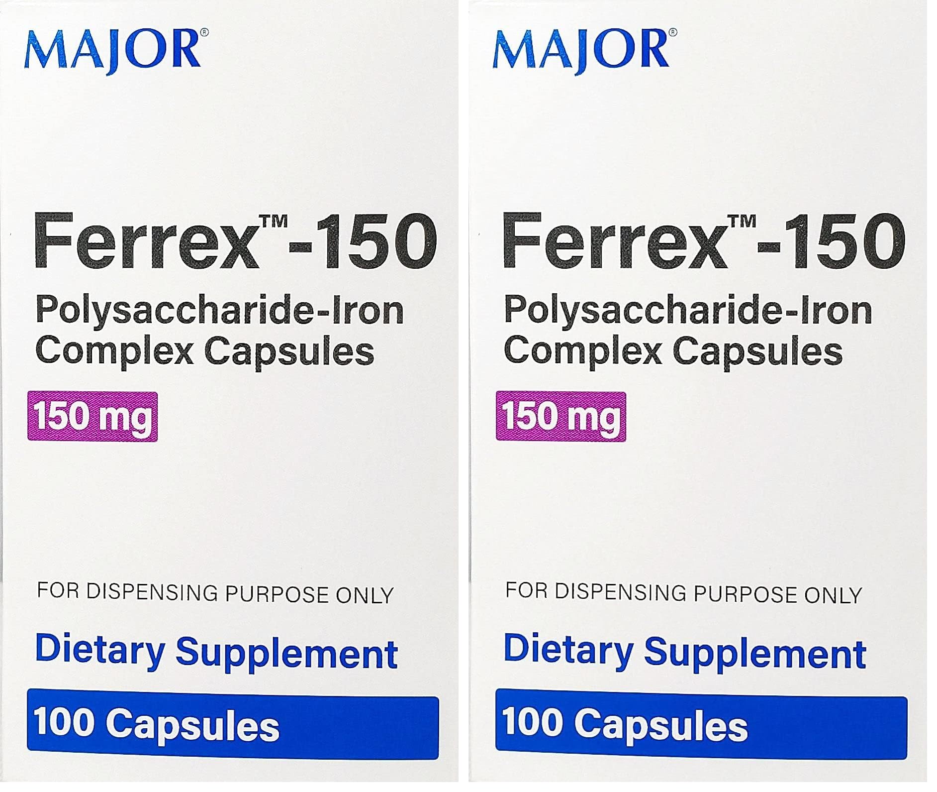 Major Ferrex-150 bottle closeup highlights iron complex benefits for daily energy and wellness