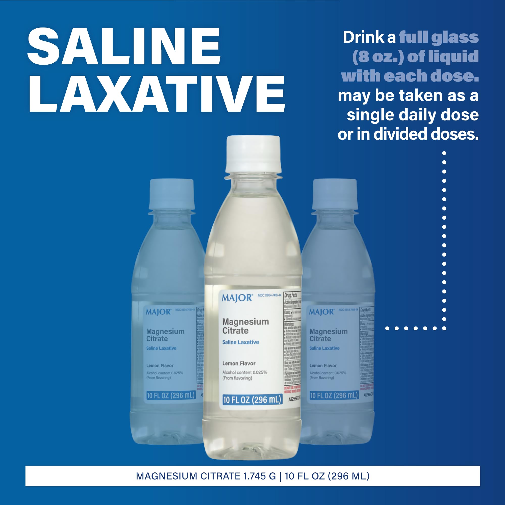 Major Magnesium Citrate bottle with dose line for precise use.