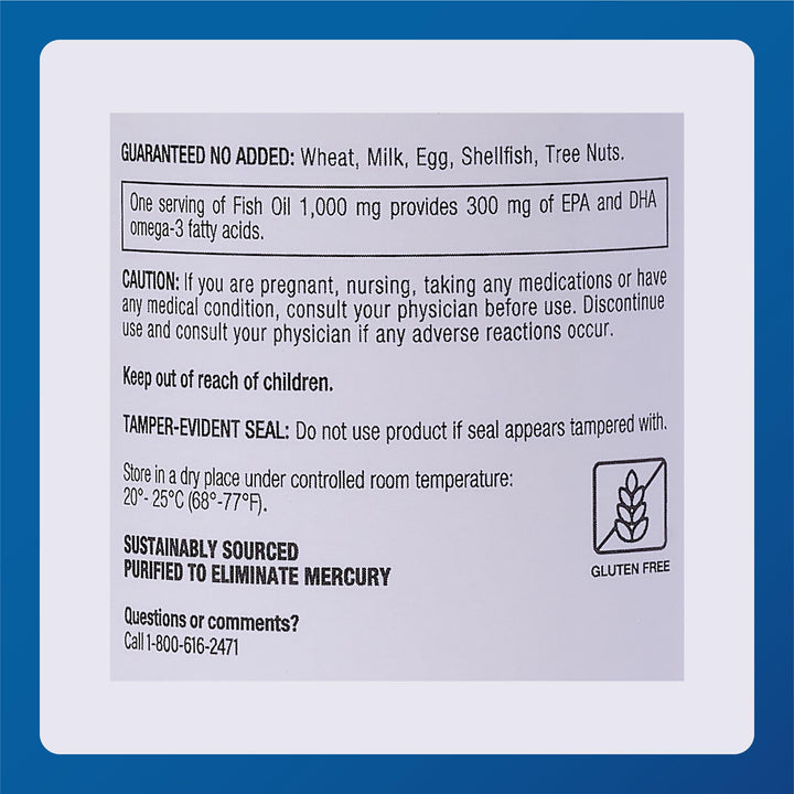 Major Omega-3 back label lists ingredients and allergens