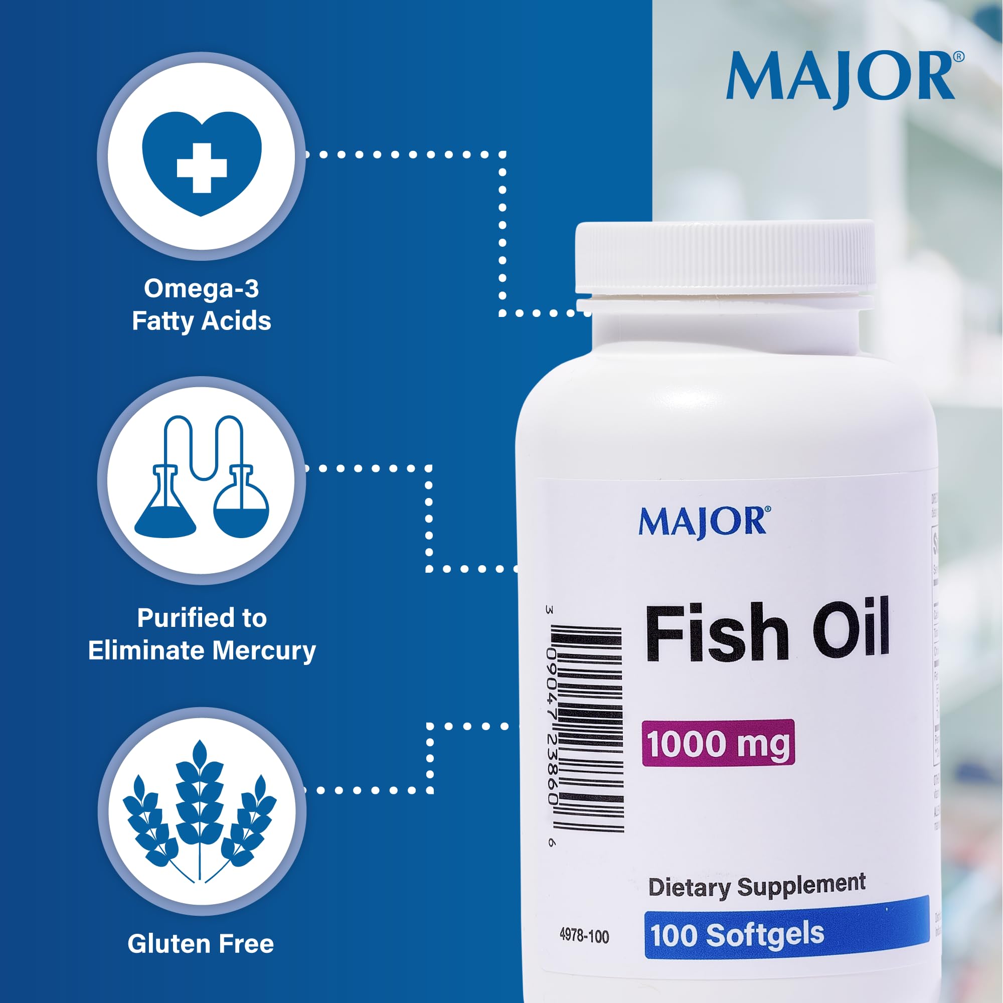 Major Omega-3 label shows 300 mg EPA and DHA per serving
