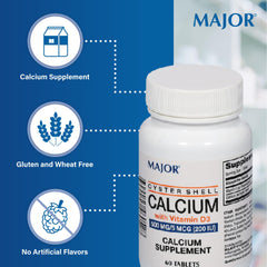 Major Oyster Shell Calcium bottle open showing tablets ready to take for daily use.
