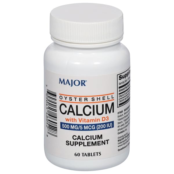 Major Oyster Shell Calcium bottle with tablets for daily bone health support.