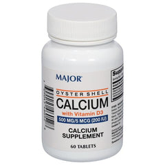 Major Oyster Shell Calcium bottle with tablets for daily bone health support.