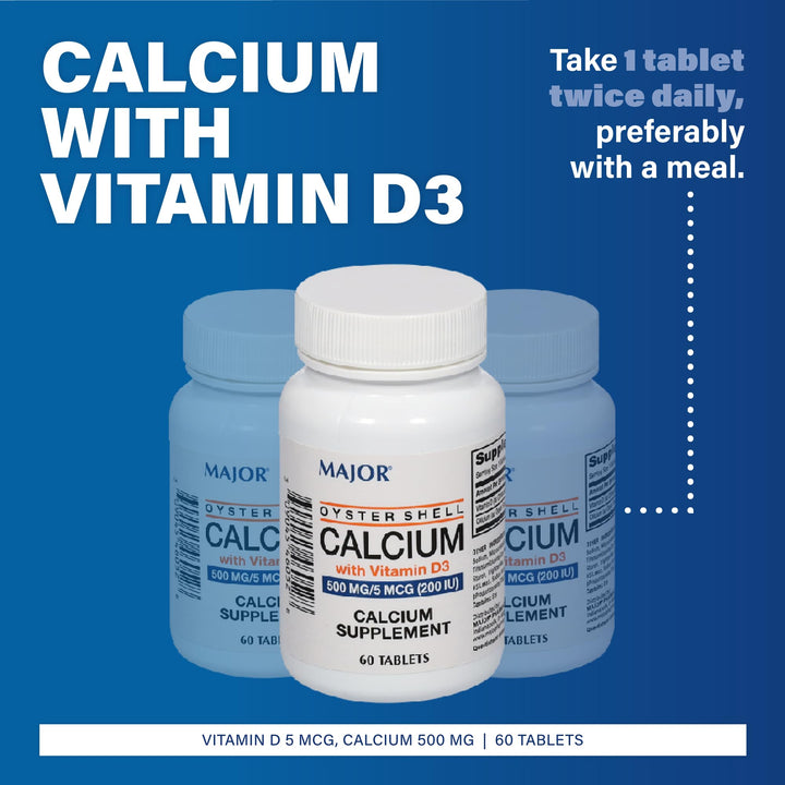 Major Oyster Shell Calcium with Vitamin D3 boosts daily bone support.